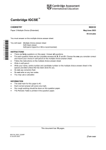 Cambridge IGCSE Chemistry: Multiple Choice Exam Paper