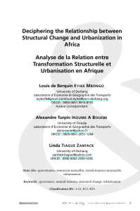 Structural Change & Urbanization in Africa: A Research Paper