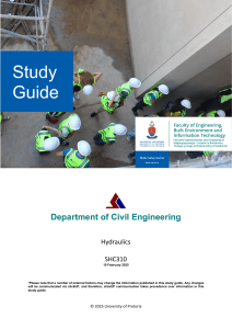 SHC310 Hydraulics Study Guide - University of Pretoria