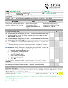 NCEA Level 2 Accounting Assessment: Inventory Subsystems