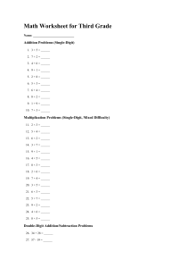 Third Grade Math Worksheet: Addition, Multiplication & More