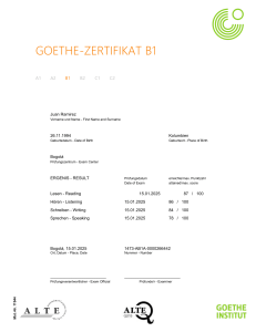 Goethe-Zertifikat B1 Exam Result - Juan Ramirez