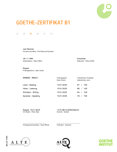 Goethe-Zertifikat B1 Exam Result - Juan Ramirez