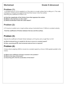 Grade 9 Physics Worksheet: Force, Friction, Acceleration