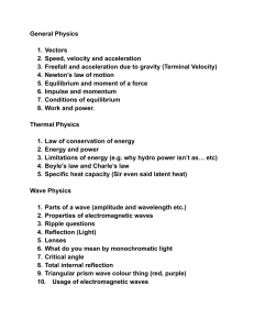 Physics Topics: General, Thermal, Wave, Electromagnetism