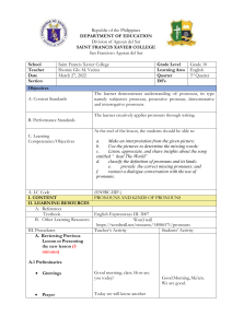 Grade 10 English Lesson Plan: Pronouns & Types