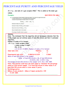 Percentage Purity & Yield Chemistry Worksheet