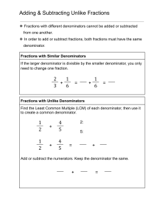 Adding & Subtracting Unlike Fractions Worksheet