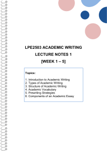 Academic Writing Lecture Notes: Structure, Vocabulary, & Strategies