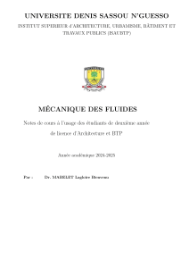 Mécanique des fluides : Cours pour Architecture et BTP