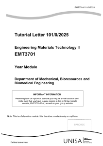 EMT3701 Engineering Materials Technology II Tutorial Letter