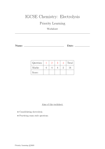 IGCSE Chemistry: Electrolysis Worksheet