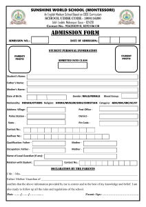 Sunshine World School Admission Form