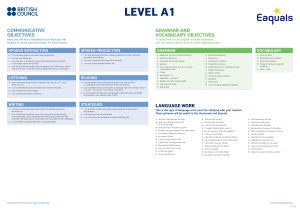 English A1-A2 Course Syllabus: Language Objectives