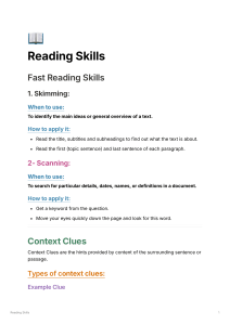 Reading Skills: Skimming, Scanning, Context Clues