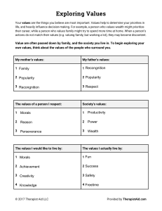 Exploring Values: Worksheet for Self-Reflection