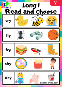 Y Words Read And Choose Long I Phonics Worksheet