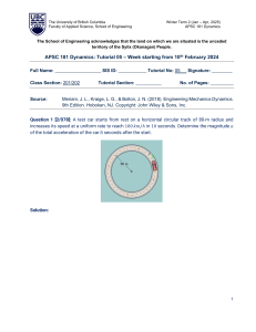 APSC 181 Dynamics Tutorial: Acceleration & Motion Problems