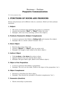 Purposive Communication Review: Nouns, Verbs, Voice