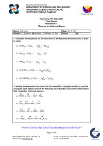 Acids and Bases Chemistry Worksheet