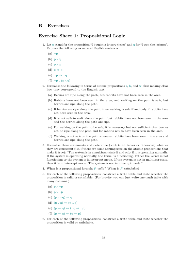Logic Exercises: Propositional & Predicate Logic