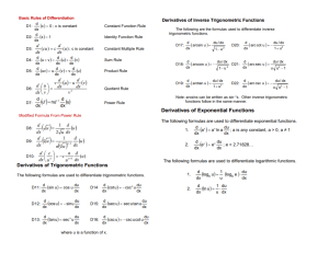 Differentiation Rules: Trig, Inverse, Exponential