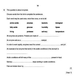 Enzymes, Digestion & Nutrition Exam Paper