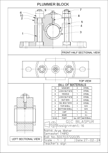 Plummer Block Engineering Drawing with Bill of Materials