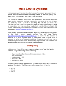 MITx 6.00.1x Syllabus: Intro to Python Programming