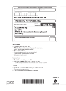 Accounting GCSE Exam Paper: Bookkeeping & Accounting