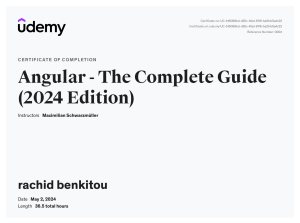 Angular Complete Guide Certificate - Udemy Completion