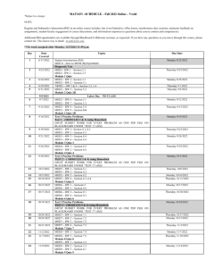 MAT1033 Fall 2022 Online Course Schedule