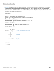 Conditional Probability Worksheet with Solutions