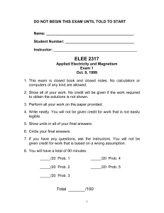 ELEE 2317 Exam 1: Electricity and Magnetism