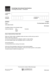 Cambridge Science Specimen Paper 1: Secondary 1 Checkpoint