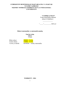 Diskret matematika va matematik mantiq sillabusi