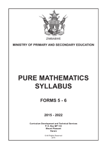 Pure Mathematics Syllabus Forms 5-6 Zimbabwe