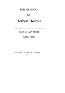 Herbert Hoover Memoirs: Years of Adventure, 1874-1920