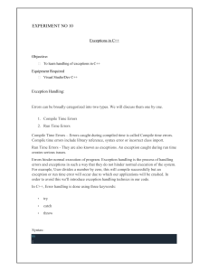 C++ Exception Handling Lab Experiment