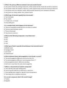 Ionic and Covalent Bonds Worksheet