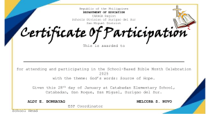 Bible Month Celebration Certificate