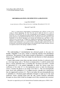 Renormalization & Effective Lagrangians in Nuclear Physics