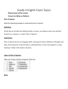 Grade 4 English Exam Topics: Parts of Speech & More