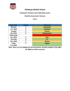 Pathways British School Assessment Schedule - February 2025