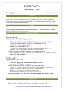 Robert Smith - Fuel Delivery Driver Resume