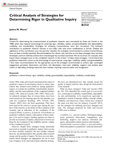 Qualitative Research Rigor: Critical Analysis of Strategies