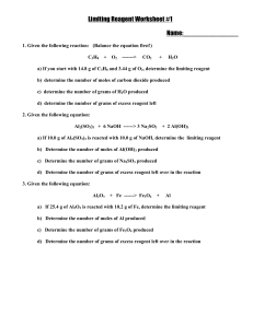 Limiting Reagent Worksheet: Stoichiometry Practice