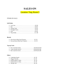 Taig Room 3 Sales: Price List - Soft Drinks & More