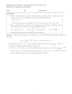 Calculus 2: Probability Applications Worksheet