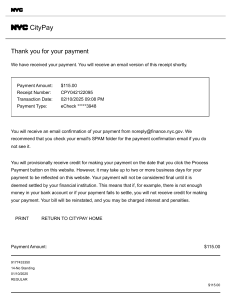 NYC CityPay Payment Receipt - $115.00